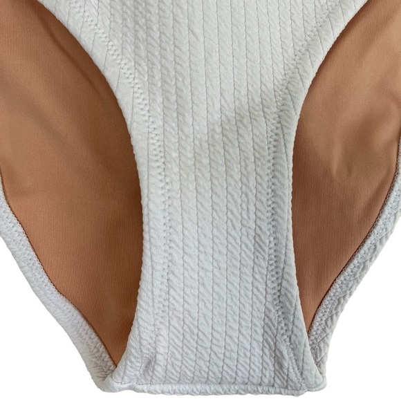 NWT J. Crew White Scrunchie Textured Curved Waist Cheeky Bikini Bottom Sz M - Picture 5 of 14